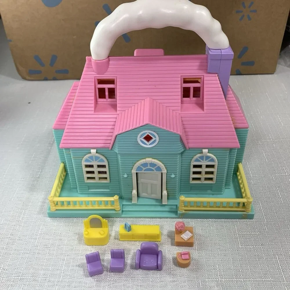 Blue Box Toys Tiny Dream Carry Along Mini Dollhouse Some Furniture 1990s